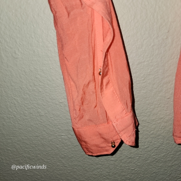 ZARA SHEER ORANGE LONG SLEEVE BLOUSE W / GOLD STUD BUTTONS SIZE SMALL - Picture 6 of 9